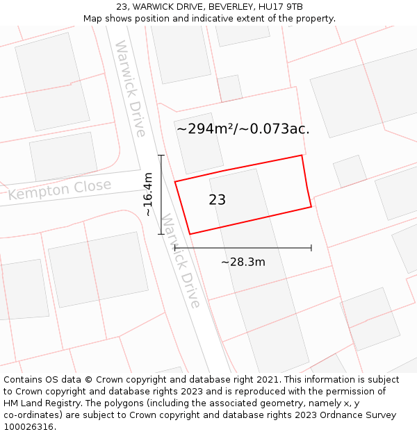 23, WARWICK DRIVE, BEVERLEY, HU17 9TB: Plot and title map