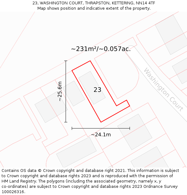 23, WASHINGTON COURT, THRAPSTON, KETTERING, NN14 4TF: Plot and title map