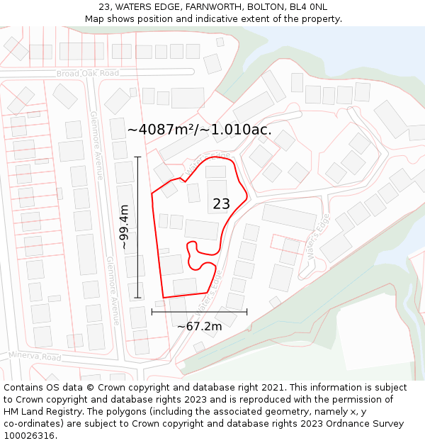 23, WATERS EDGE, FARNWORTH, BOLTON, BL4 0NL: Plot and title map