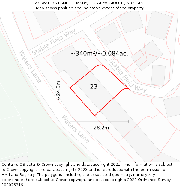 23, WATERS LANE, HEMSBY, GREAT YARMOUTH, NR29 4NH: Plot and title map