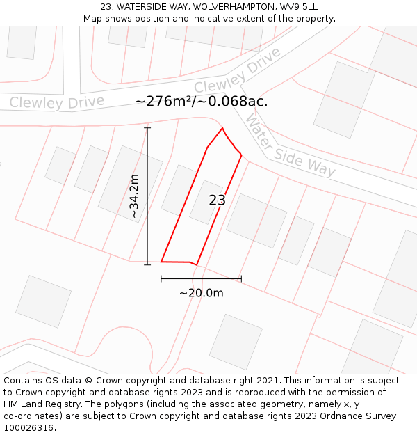 23, WATERSIDE WAY, WOLVERHAMPTON, WV9 5LL: Plot and title map