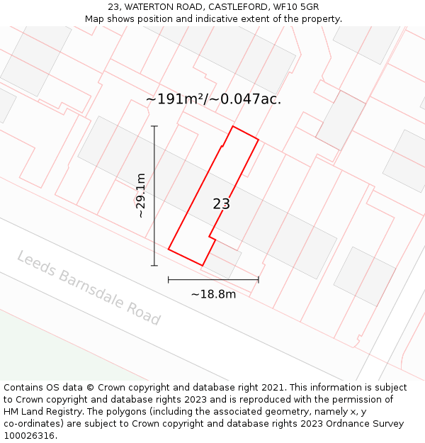23, WATERTON ROAD, CASTLEFORD, WF10 5GR: Plot and title map