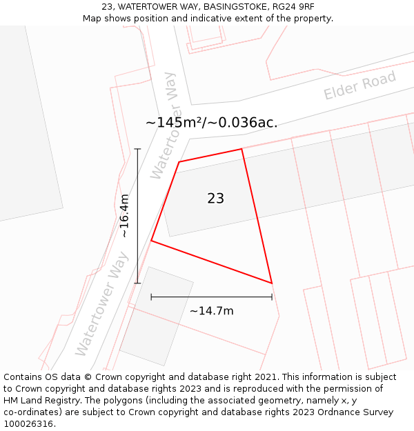 23, WATERTOWER WAY, BASINGSTOKE, RG24 9RF: Plot and title map