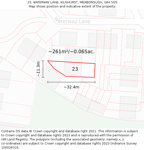 23, WATERWAY LANE, KILNHURST, MEXBOROUGH, S64 5SS: Plot and title map