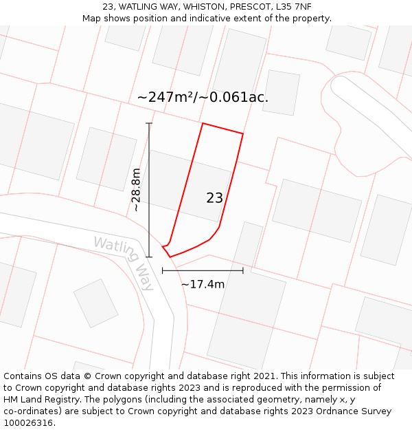 23, WATLING WAY, WHISTON, PRESCOT, L35 7NF: Plot and title map