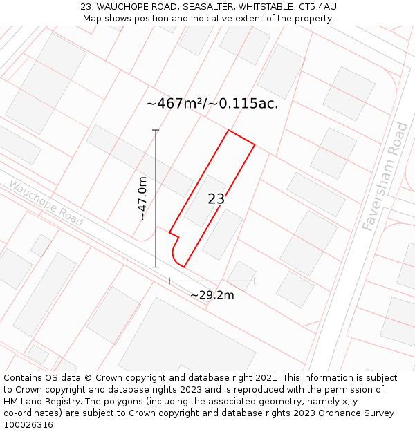 23, WAUCHOPE ROAD, SEASALTER, WHITSTABLE, CT5 4AU: Plot and title map