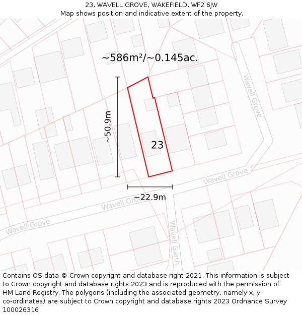 23, WAVELL GROVE, WAKEFIELD, WF2 6JW: Plot and title map