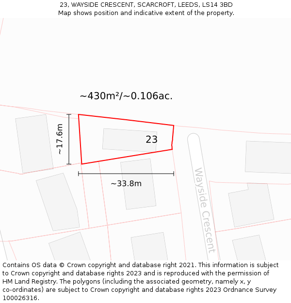 23, WAYSIDE CRESCENT, SCARCROFT, LEEDS, LS14 3BD: Plot and title map