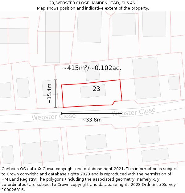 23, WEBSTER CLOSE, MAIDENHEAD, SL6 4NJ: Plot and title map