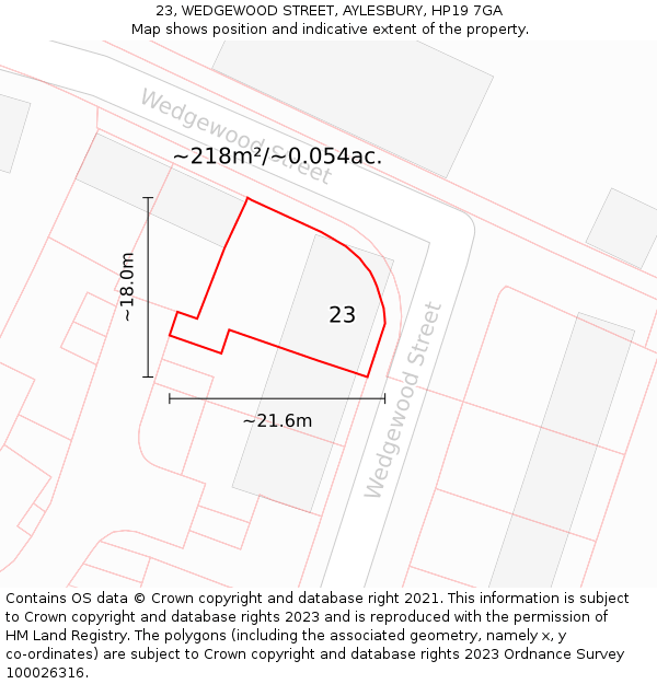 23, WEDGEWOOD STREET, AYLESBURY, HP19 7GA: Plot and title map