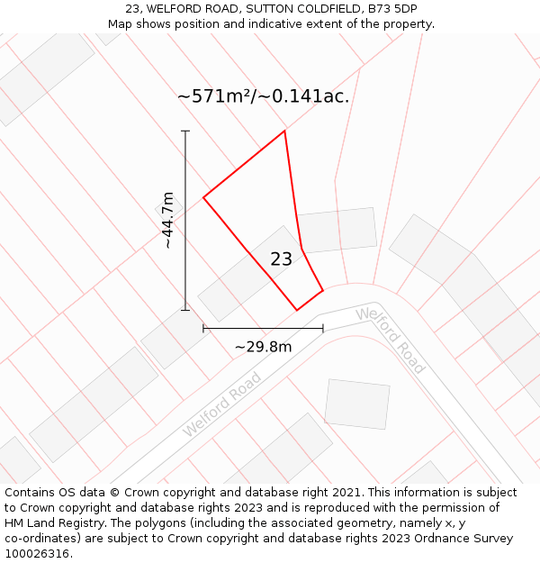 23, WELFORD ROAD, SUTTON COLDFIELD, B73 5DP: Plot and title map
