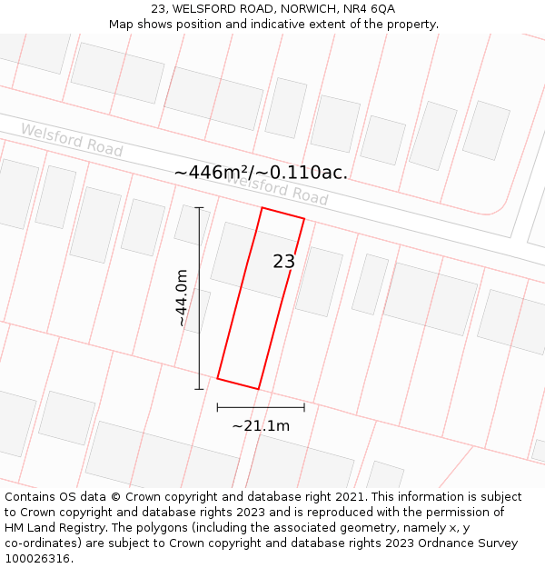 23, WELSFORD ROAD, NORWICH, NR4 6QA: Plot and title map