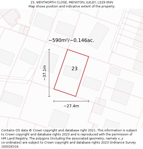 23, WENTWORTH CLOSE, MENSTON, ILKLEY, LS29 6NN: Plot and title map