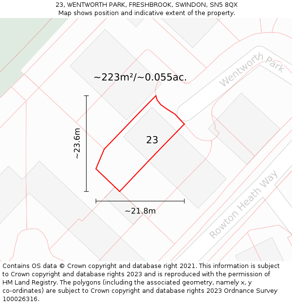 23, WENTWORTH PARK, FRESHBROOK, SWINDON, SN5 8QX: Plot and title map