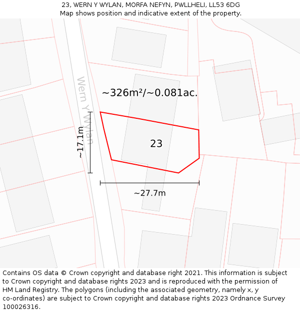 23, WERN Y WYLAN, MORFA NEFYN, PWLLHELI, LL53 6DG: Plot and title map