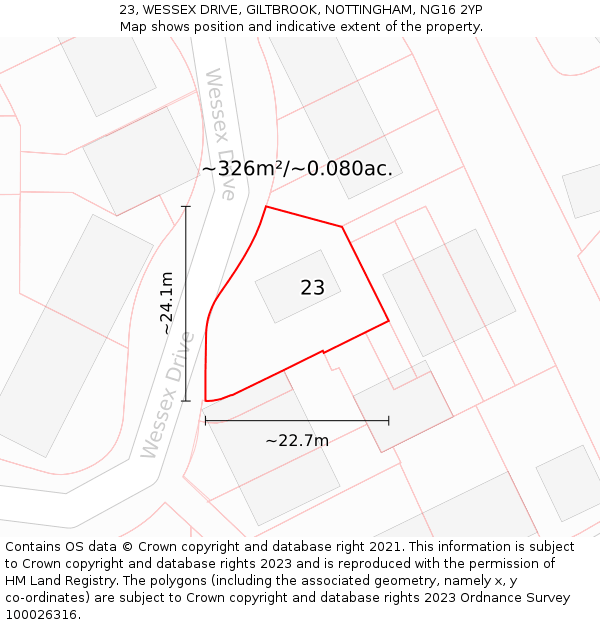 23, WESSEX DRIVE, GILTBROOK, NOTTINGHAM, NG16 2YP: Plot and title map