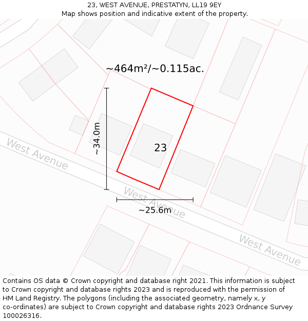 23, WEST AVENUE, PRESTATYN, LL19 9EY: Plot and title map