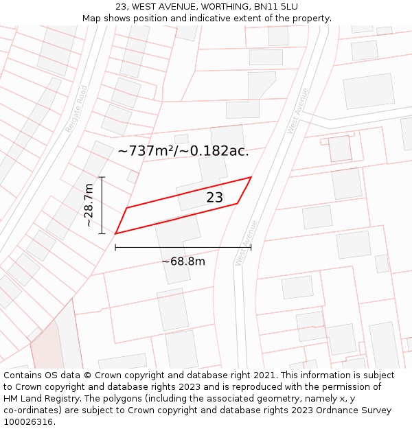 23, WEST AVENUE, WORTHING, BN11 5LU: Plot and title map