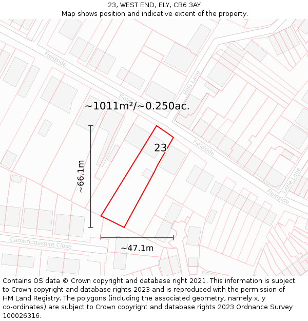 23, WEST END, ELY, CB6 3AY: Plot and title map