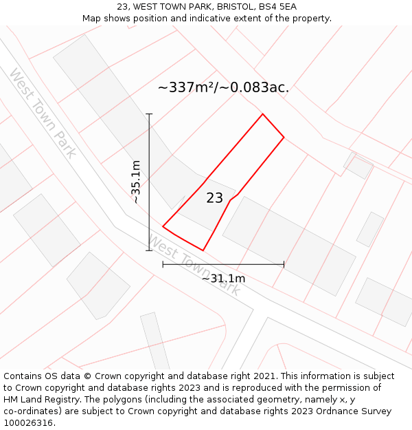 23, WEST TOWN PARK, BRISTOL, BS4 5EA: Plot and title map