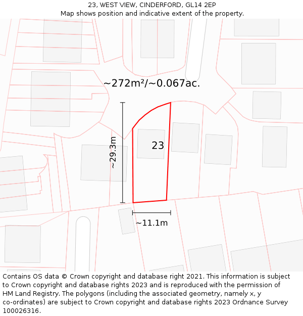23, WEST VIEW, CINDERFORD, GL14 2EP: Plot and title map