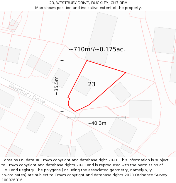 23, WESTBURY DRIVE, BUCKLEY, CH7 3BA: Plot and title map