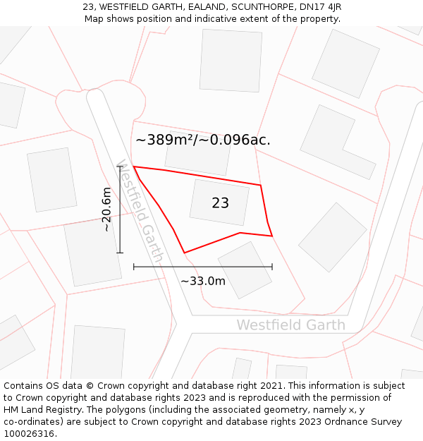 23, WESTFIELD GARTH, EALAND, SCUNTHORPE, DN17 4JR: Plot and title map