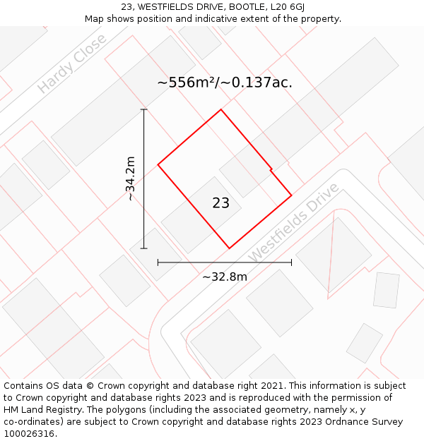 23, WESTFIELDS DRIVE, BOOTLE, L20 6GJ: Plot and title map