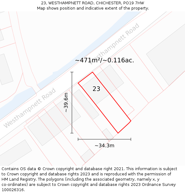 23, WESTHAMPNETT ROAD, CHICHESTER, PO19 7HW: Plot and title map