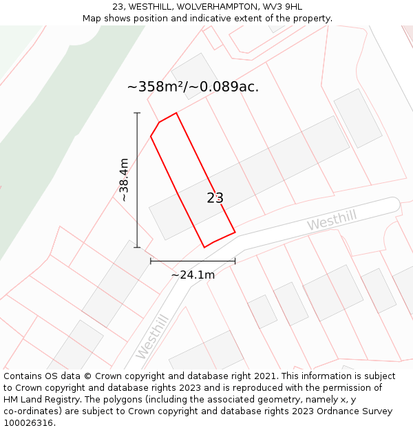 23, WESTHILL, WOLVERHAMPTON, WV3 9HL: Plot and title map