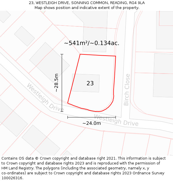 23, WESTLEIGH DRIVE, SONNING COMMON, READING, RG4 9LA: Plot and title map