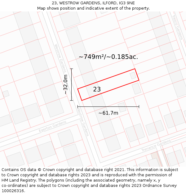 23, WESTROW GARDENS, ILFORD, IG3 9NE: Plot and title map