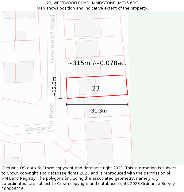 23, WESTWOOD ROAD, MAIDSTONE, ME15 6BG: Plot and title map
