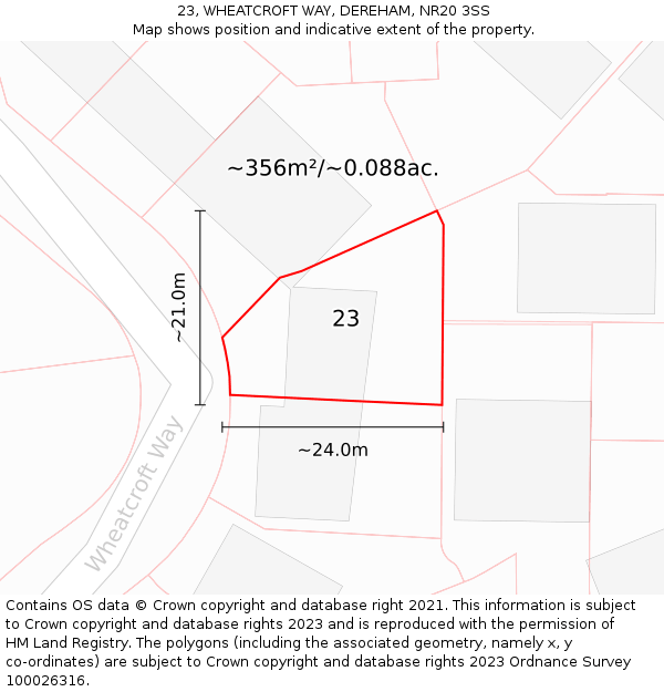 23, WHEATCROFT WAY, DEREHAM, NR20 3SS: Plot and title map