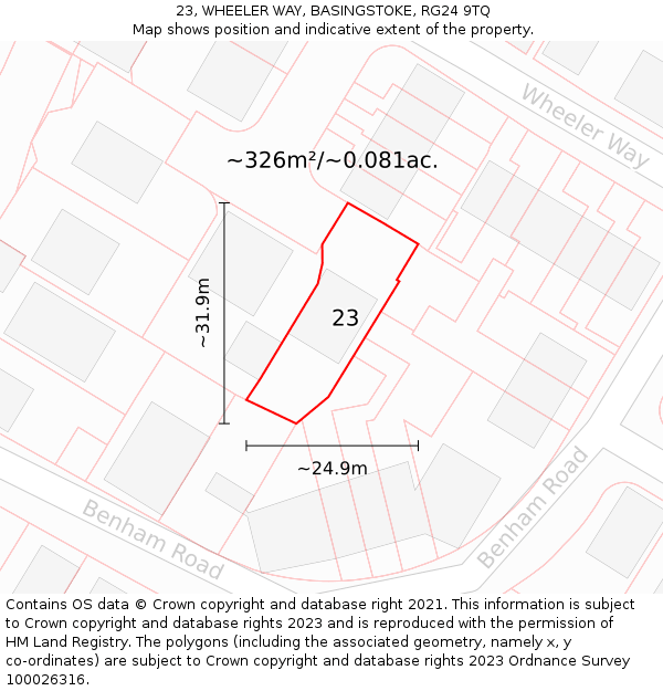 23, WHEELER WAY, BASINGSTOKE, RG24 9TQ: Plot and title map