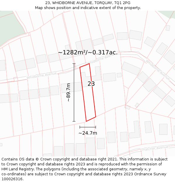 23, WHIDBORNE AVENUE, TORQUAY, TQ1 2PG: Plot and title map