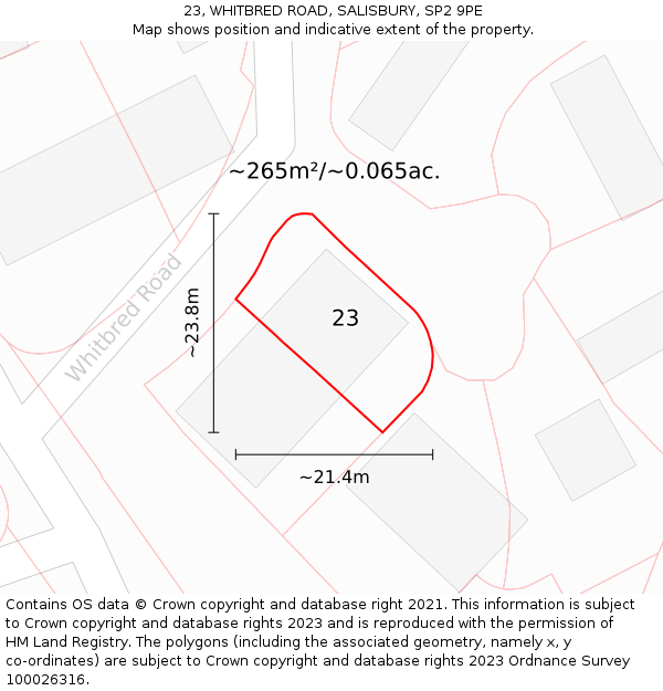 23, WHITBRED ROAD, SALISBURY, SP2 9PE: Plot and title map