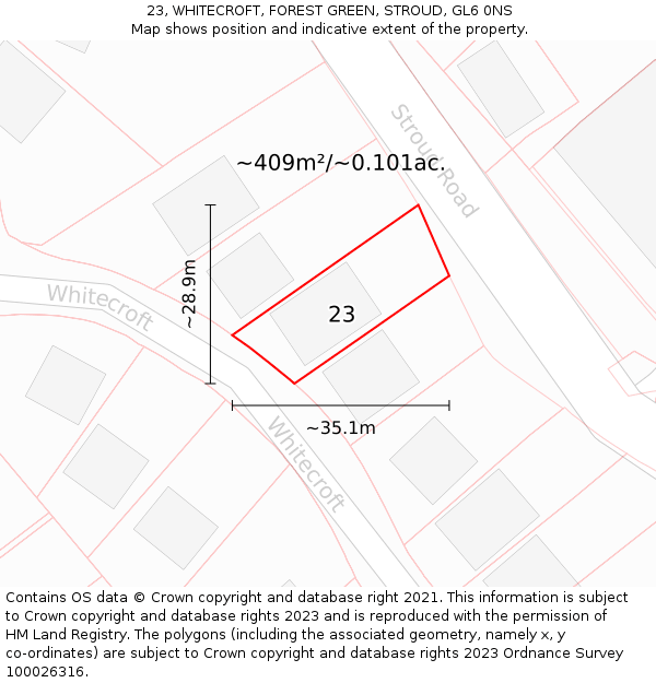 23, WHITECROFT, FOREST GREEN, STROUD, GL6 0NS: Plot and title map