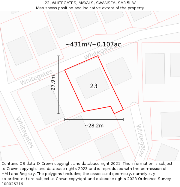 23, WHITEGATES, MAYALS, SWANSEA, SA3 5HW: Plot and title map