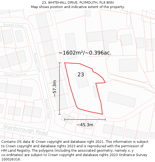 23, WHITEHALL DRIVE, PLYMOUTH, PL9 8NN: Plot and title map