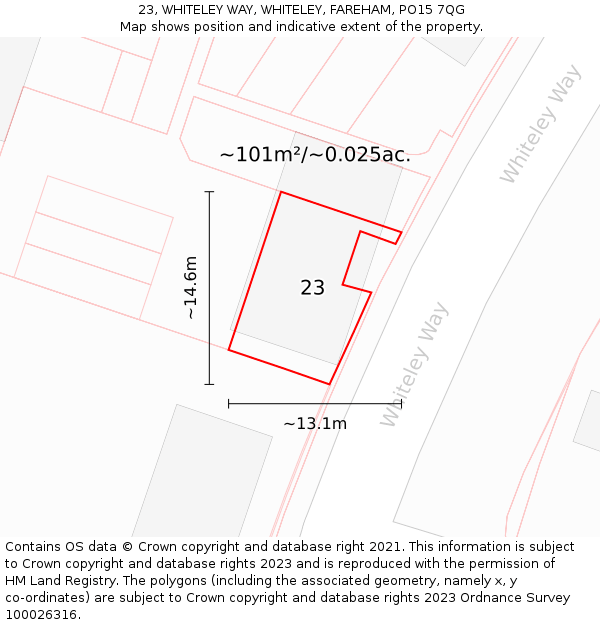 23, WHITELEY WAY, WHITELEY, FAREHAM, PO15 7QG: Plot and title map