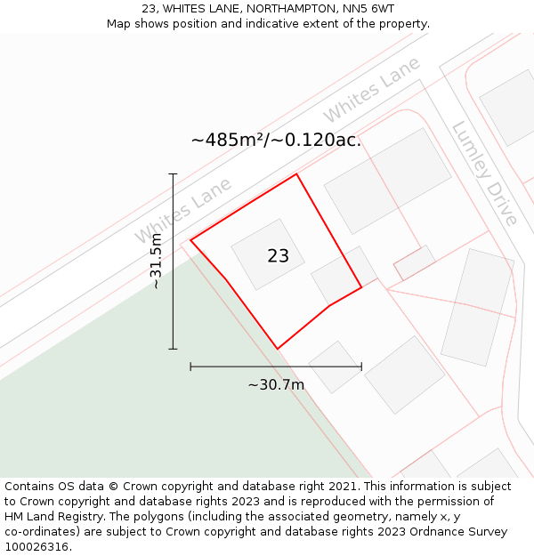 23, WHITES LANE, NORTHAMPTON, NN5 6WT: Plot and title map