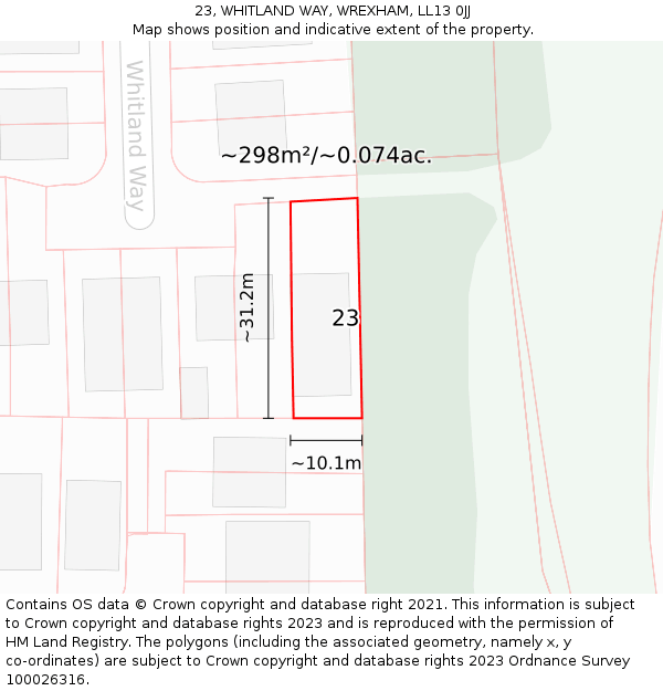 23, WHITLAND WAY, WREXHAM, LL13 0JJ: Plot and title map