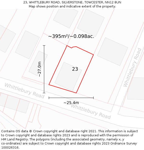 23, WHITTLEBURY ROAD, SILVERSTONE, TOWCESTER, NN12 8UN: Plot and title map