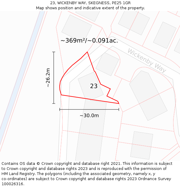 23, WICKENBY WAY, SKEGNESS, PE25 1GR: Plot and title map