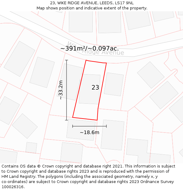 23, WIKE RIDGE AVENUE, LEEDS, LS17 9NL: Plot and title map