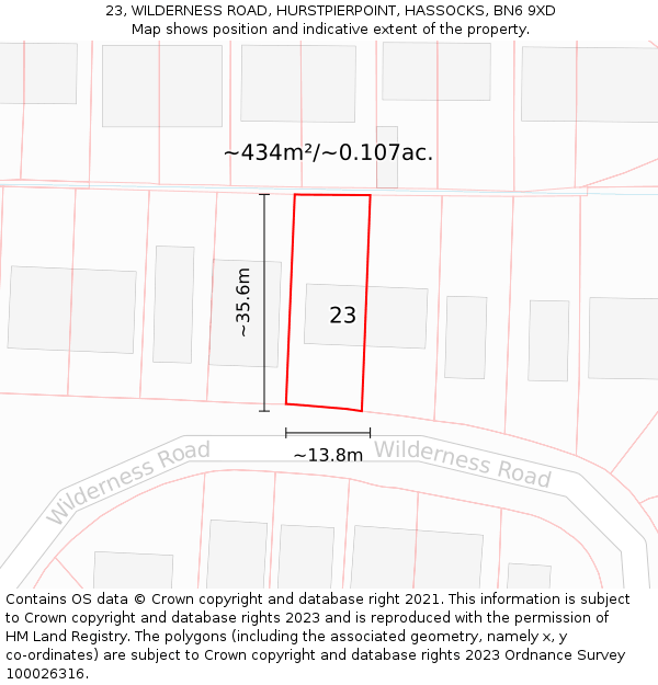 23, WILDERNESS ROAD, HURSTPIERPOINT, HASSOCKS, BN6 9XD: Plot and title map