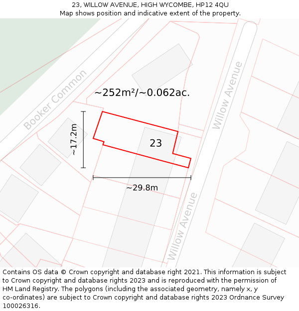 23, WILLOW AVENUE, HIGH WYCOMBE, HP12 4QU: Plot and title map