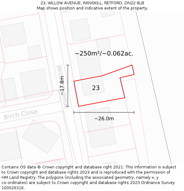 23, WILLOW AVENUE, RANSKILL, RETFORD, DN22 8LB: Plot and title map