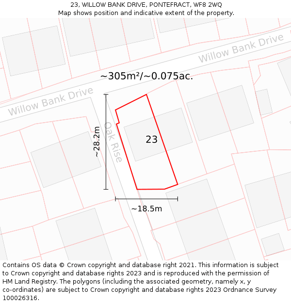 23, WILLOW BANK DRIVE, PONTEFRACT, WF8 2WQ: Plot and title map